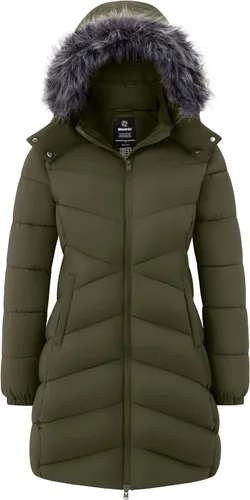Vista 11 de Wantdo - Chamarra acolchada larga para mujer, chaqueta ligera y cálida con capucha Negro