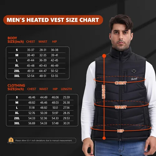 Vista 6 de Chaleco térmico para hombre con batería incluida, chaleco de calefacción eléctrico recargable de 7.4 V, temperatura inteligente. Control
