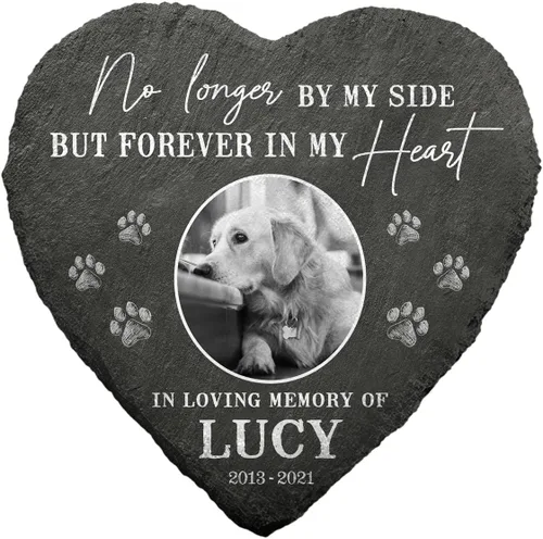 Vista 16 de Sympathy Pet Bereavement Piedra en forma de corazón con huella de perro, placa personalizada para decorar cementerios, recuerda a tus seres queridos
