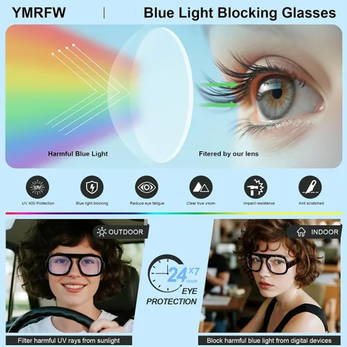Vista 6 de Aviator Blue Light Blocking Glasses for Women Men Square Flat Top Computer TV Eyeglasses Anti Eyestrain