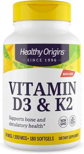 Vista 9 de Healthy Origins Vitamina D3 y K2 – Vitamina D3, 50 mcg – Vitamina K2, 200 mcg – Suplementos de vitamina D y vitamina K fácilmente absorbibles