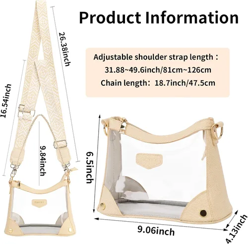 Vista 3 de TINYAT Bolso cruzado transparente para eventos de estadio para mujer, con correa ancha ajustable, bolsa de hombro transparente