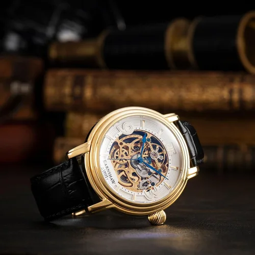 Vista 6 de Thomas Earnshaw Longcase Grande Skeleton Reloj automático para hombre, 1.890 in, esfera de corazón abierto, correa de cuero genuino ES-8011