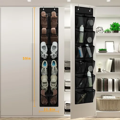Vista 2 de MSLOVE Organizador de zapatos estrecho sobre la puerta, 12 bolsillos grandes de malla, organizador de zapatos para colgar en el armario, organizador