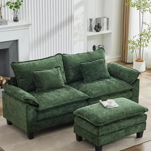 Vista 39 de Sofá Seccional, Sofá Modular Cloud con Otomana, Sofás Cama de Asiento Profundo con Almohadas Decorativas, Cómodo Sofá de Dos Plazas de Chenilla
