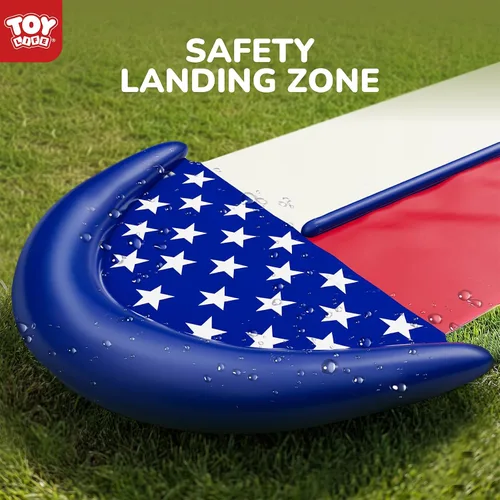 Vista 4 de TOY Life Toboganes acuáticos gigantes de bandera estadounidense para niños, tobogán acuático de 20 pies, patio trasero con 2 tablas de bodyboard, 2