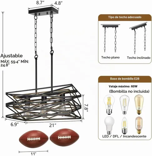 Vista 5 de Sigaitwei Lámpara de comedor de granja de 21 pulgadas, iluminación de isla de cocina de 3 luces, lámpara industrial para comedor, sobre mesa
