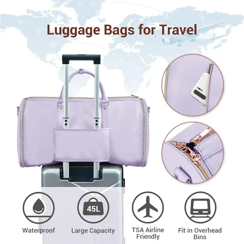 Vista 7 de Garment Bags for Travel for Women, Stylish Garment Duffle Bag, Convertible & Foldable 2 in 1 PU Suit Bag For Hanging Clothes, Business Trip Bag With