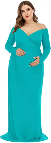 Vista 2 de ZIUMUDY Vestido de maternidad con hombros descubiertos y medio círculo, maxi vestido de fotografía para baby shower