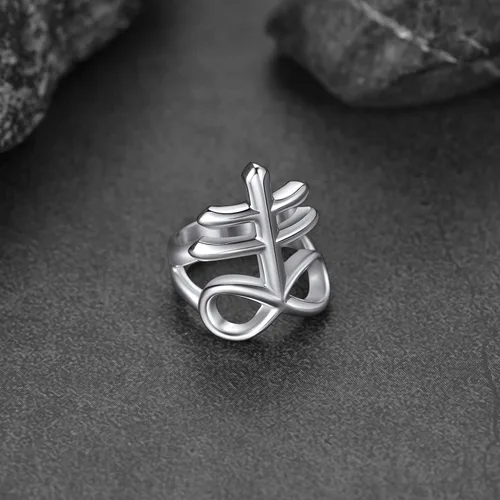 Vista 8 de FaithHeart Anillos de cruz de Satán Leviathan para hombre, acero sin estátula para la iglesia satánica, joyería de motociclista, anillos
