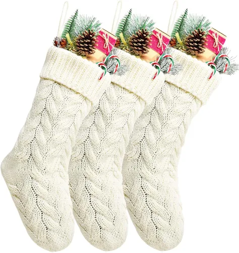 Vista 15 de Medias de Navidad, 18 pulgadas, calcetines de punto trenzado azul para decoración de Navidad, paquete de 2