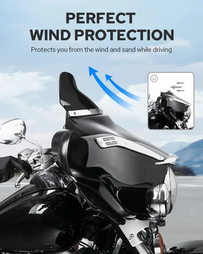 Vista 8 de Benlari - Parabrisas negro de 8" para motocicleta, compatible con Harley Davidson Touring Street Glide Electra Glide Tri Glide FLHT FLHX FLHTK FLHTC
