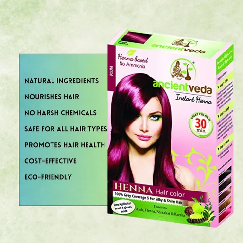Vista 4 de AncientVeda Tinte de cabello de henna Henna instantánea con cepillo aplicador y guantes 2.16 onzas (negro) (2.12 onzas, ciruela)