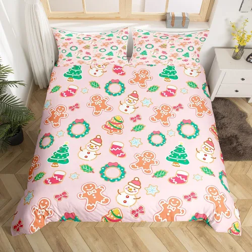 Vista 31 de Feelyou Juego de ropa de cama de Navidad gris para niños, tamaño individual, funda de edredón enana de Navidad para niños, niñas, adolescentes