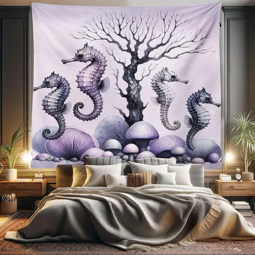 Vista 60 de Ambesonne Tapiz verde, fases lunares alrededor de un árbol de la vida, impresión de diseño bohemio de astrología nocturna, decoración de tela