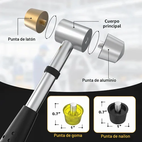 Vista 2 de Martillo de mazo de goma pequeño - Cabeza de goma y nailon de doble cara