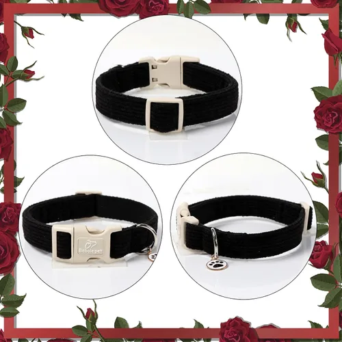 Vista 6 de Lindo Collar de Corduroy para Perro - Collar Ajustable Negro para Perros Pequeños de 4-10lbs, Resistente al Desvanecimiento con Cierre Seguro