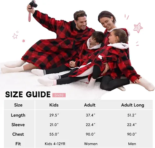 Vista 5 de Zando Manta con Capucha Ponible Manta para Niños y Adultos Manta Cómoda con Capucha Sudadera de Gran Tamaño Sherpa Forro Polar