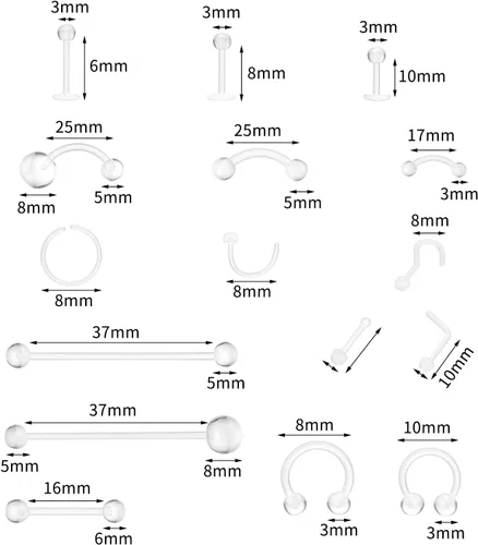 Vista 2 de Tucnoeu 48 aretes de nariz transparentes, aretes de plástico transparente para deportes, retenedores de piercing, piercing de nariz, joyería