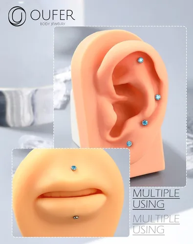Vista 6 de OUFER - 2 aretes tipo dormilona de titanio G23 sin rosca, 20G/18G/16G, con respaldo plano y circonia cúbica pequeña, piercing para nariz, helix