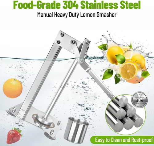 Vista 5 de Máquina trituradora de limones, trituradora manual de limón resistente, exprimidor de prensa de limón de acero inoxidable con base ampliada
