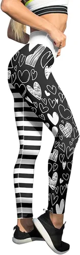 Vista 2 de Holzkary Leggings no transparentes para mujer diseño de corazón estampado de corazones