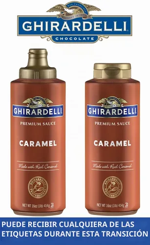 Vista 2 de Ghirardelli Salsa de caramelo, botella exprimible de 16 onzas (paquete de 2) con cuchara de barista estampada Ghirardelli