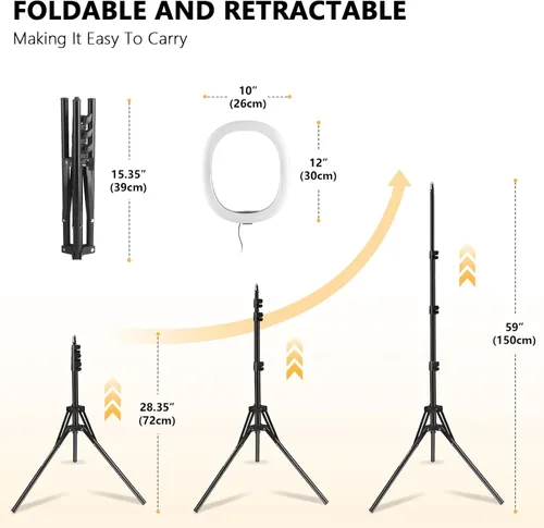 Vista 3 de Anillo de luz para selfie de 12 pulgadas con trípode de 59 pulgadas y soporte para teléfono Trípode de luz LED regulable para fotografía