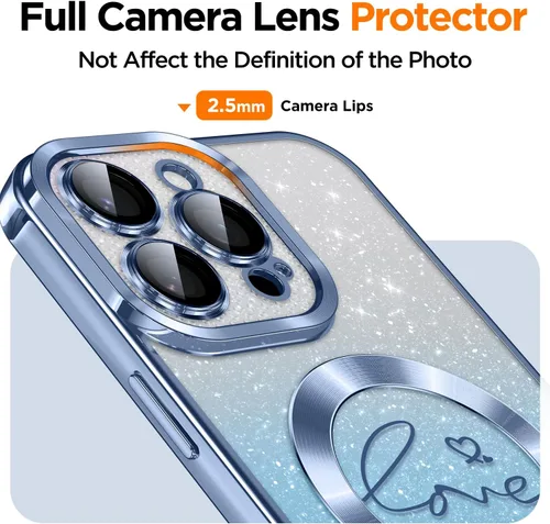 Vista 3 de Misscase Funda para iPhone 16 Pro Case Magnética con Purpurina con Protector Completo de Lente de Cámara, [Compatible con MagSafe] Linda Funda