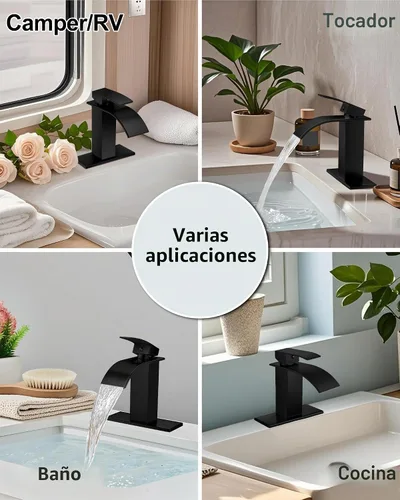 Vista 8 de Midanya Grifo de baño cascada 1 agujero, sin drenaje, negro mate