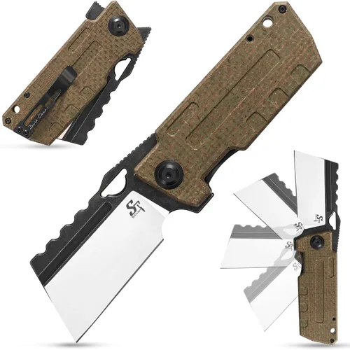 Vista 10 de Sitivien Cuchillo plegable ST155, hoja de acero Sandvik 14C28N, mango Micarta EDC herramienta cuchillo cuchillo de bolsillo para pesca, campamento