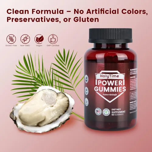 Vista 6 de HolyTime Power Gummies – Shilajit del Himalaya, péptido de ostras y palma enana americana – 120 unidades Vitalidad diaria, resistencia y apoyo