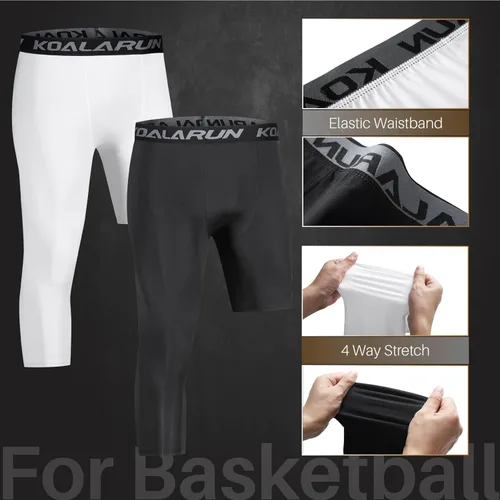 Vista 8 de Mallas de compresión de una pierna para baloncesto para hombre, 3/4, capri deportivos, pantalones de entrenamiento atlético, capas base