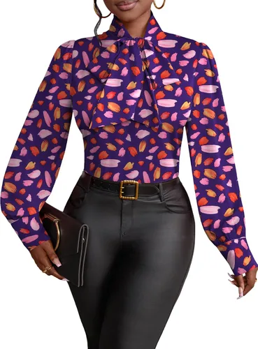 Vista 10 de Vrtige Camisa de mujer elegante con cuello de lazo, manga larga, blusa para la oficina