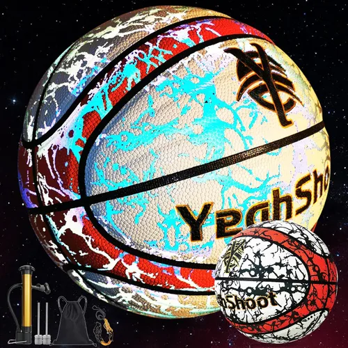 Vista 10 de Baloncesto brillante – Pelota iluminada para niños y jóvenes, holográfica reflectante y que brilla en la oscuridad, duradera y elegante para todas
