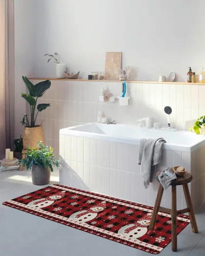 Vista 5 de Tapete de baño con diseño de muñeco de nieve navideño para bañera, antideslizante, de secado rápido y absorbente, tierra de diatomeas, fregadero