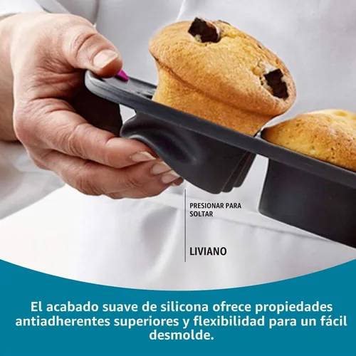 Vista 4 de Trudeau Structure - Molde de silicona para magdalenas, 12 tazas, silicona flexible con forro duro para mantener la forma, antiadherente, sin BPA