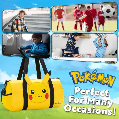 Vista 4 de Pokemon Bolsa de viaje para niños, bolsa de gimnasio durante la noche, kit de fútbol deportivo Pikachu, bolsa de mano, bolsa de equipaje de mano