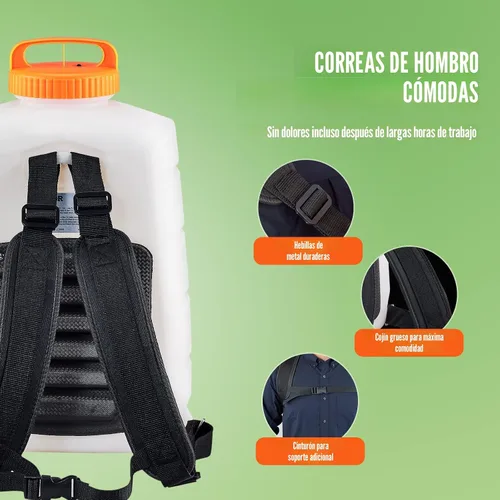 Vista 5 de VEVOR Pulverizador de mochila alimentado por batería, presión ajustable de 0-90 PSI, tanque de 4 galones, rociador de mochila con 8 boquillas y 2