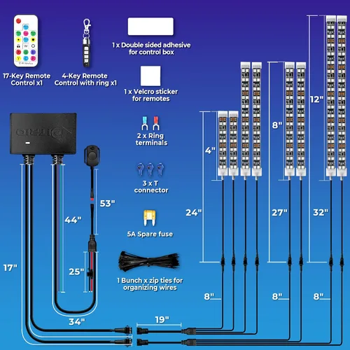 Vista 7 de 8 piezas de luces LED de doble fila para motocicleta con señal de giro y freno, kits de luces de resplandor con control remoto DITRIO APP/RF, zona