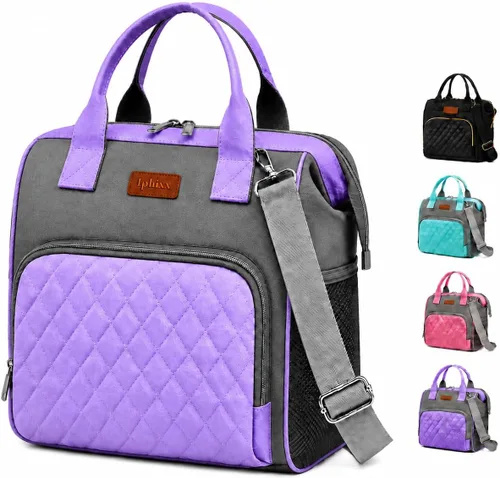 Vista 11 de iPhixx Bolsa de almuerzo aislada para mujer, bolsa de almuerzo ligera y reutilizable, lonchera para mujer con correa ajustable para el hombro, bolsa