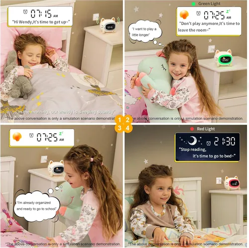 Vista 3 de ANALOI Reloj despertador para niños, reloj despertador Ok to Wake para niños, reloj de luz nocturna para dormitorio, reloj despertador para gatos