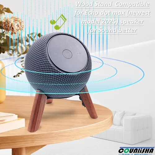 Vista 5 de Real Wood Stand for Echo dot max (new Model) 2025 Released,Desktop Tripod Mount Accessories Protect dot Audio for Better Sound,Secure Stable Wooden