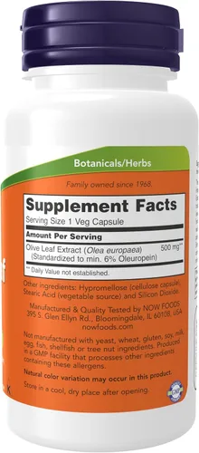 Vista 2 de NOW Foods Suplementos, Extracto de hoja de olivo 500 mg, eliminador de radicales libres*, 60 cápsulas vegetales