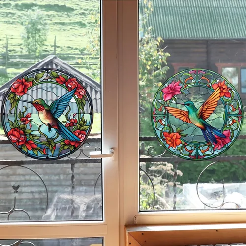 Vista 5 de 4 hojas de calcomanías para ventana de colibrí, decoración de pared para Halloween, otoño, decoración de Navidad para el hogar, café