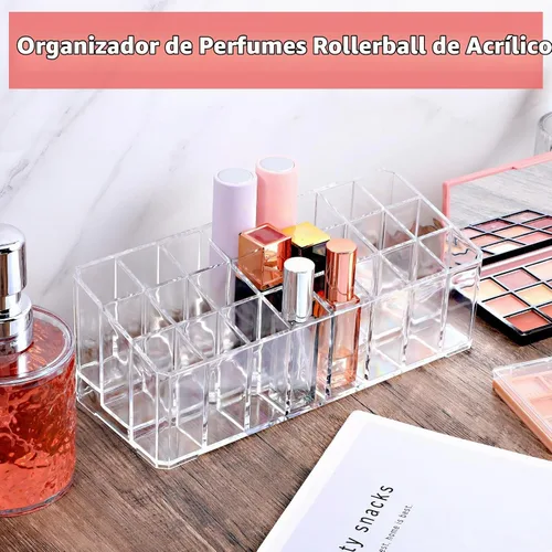Vista 3 de Organizador de perfumes Rollerball, 2 unidades, 48 espacios, soporte de almacenamiento de perfume acrílico transparente, soporte de aroma