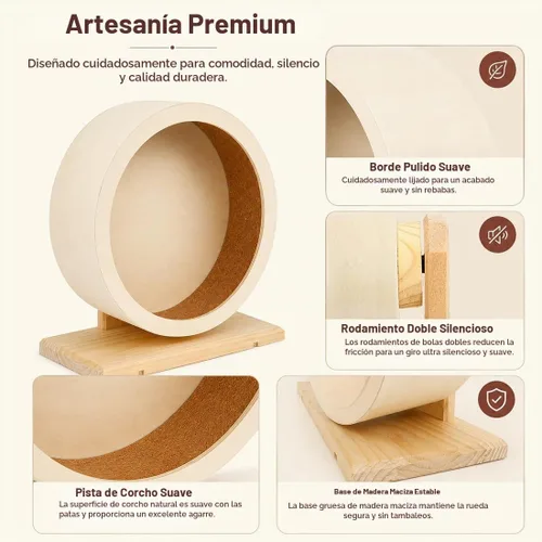 Vista 4 de antiai Rueda silenciosa de madera para hámster, accesorios de rueda de ejercicio para animales pequeños, ruedas giratorias silenciosas para evitar