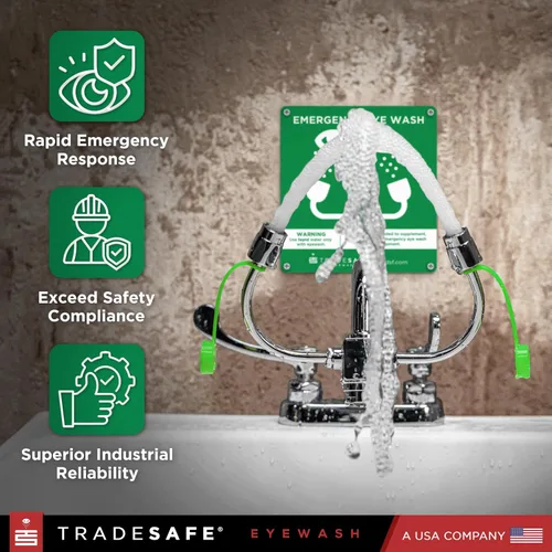 Vista 4 de TRADESAFE Estación de lavado de ojos de emergencia: estación de lavado de ojos para montaje en grifo aprobada por OSHA, estación de lavado de ojos