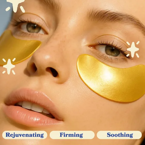 Vista 6 de LE GUSHE Parches de oro para debajo de los ojos para ojos hinchados y ojeras (20 pares) - Mascarillas de colágeno hidratantes para debajo