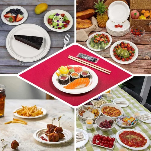 Vista 5 de Efavormart - Paquete de 50 platos redondos de bagazo biodegradables blancos de 7 pulgadas, compostables, ecológicos, desechables, aperitivos, Tipo 17